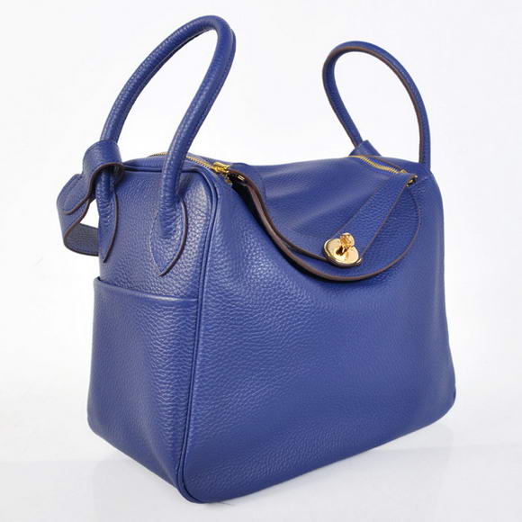 High Quality Replica Hermes Lindy 30CM Havanne Handbags 1057 Dark Blue Leather Golden Hardware